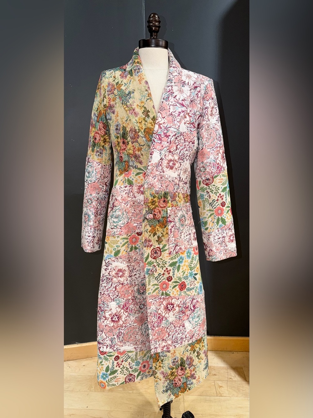 HAD ME AT HELLO PATCHWORK TRENCH Floral Patchwork Long Coat - Pink Multicolor